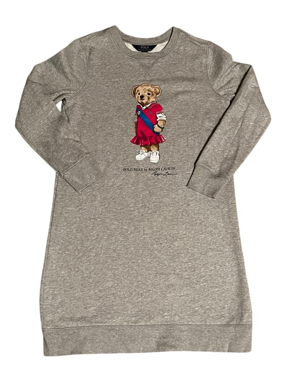 Ralph Lauren Grey Sweatshirt Dress with Polo Bear Graphic - Girls size XL